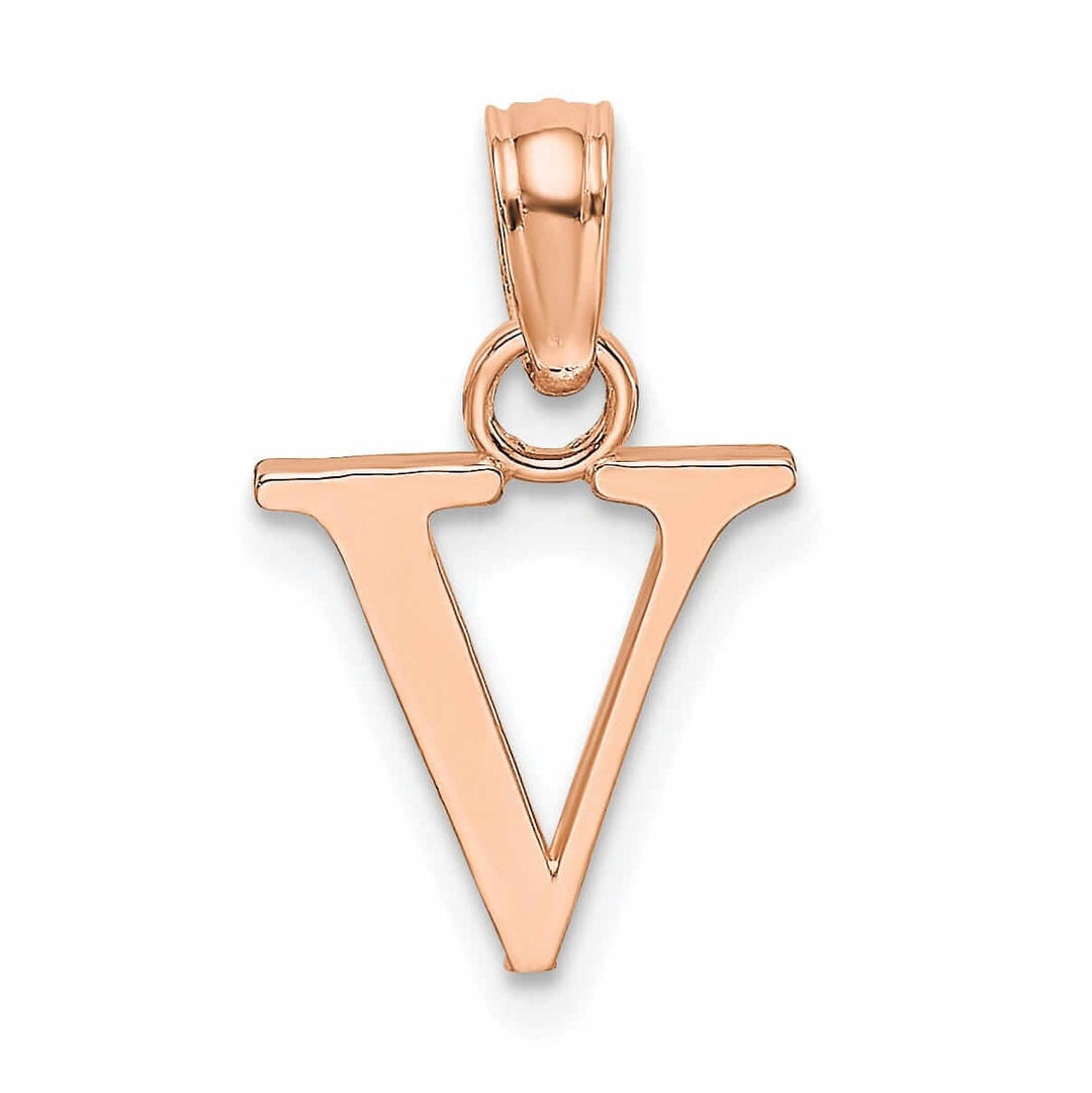 14K Rose Gold Block Design Small Letter V Initial Charm Pendant