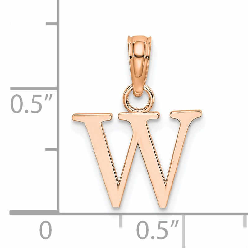 14K Rose Gold Block Design Small Letter W Initial Charm Pendant