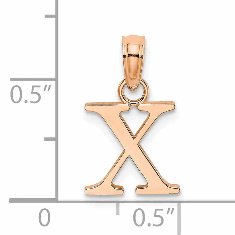 14K Rose Gold Block Design Small Letter X Initial Charm Pendant