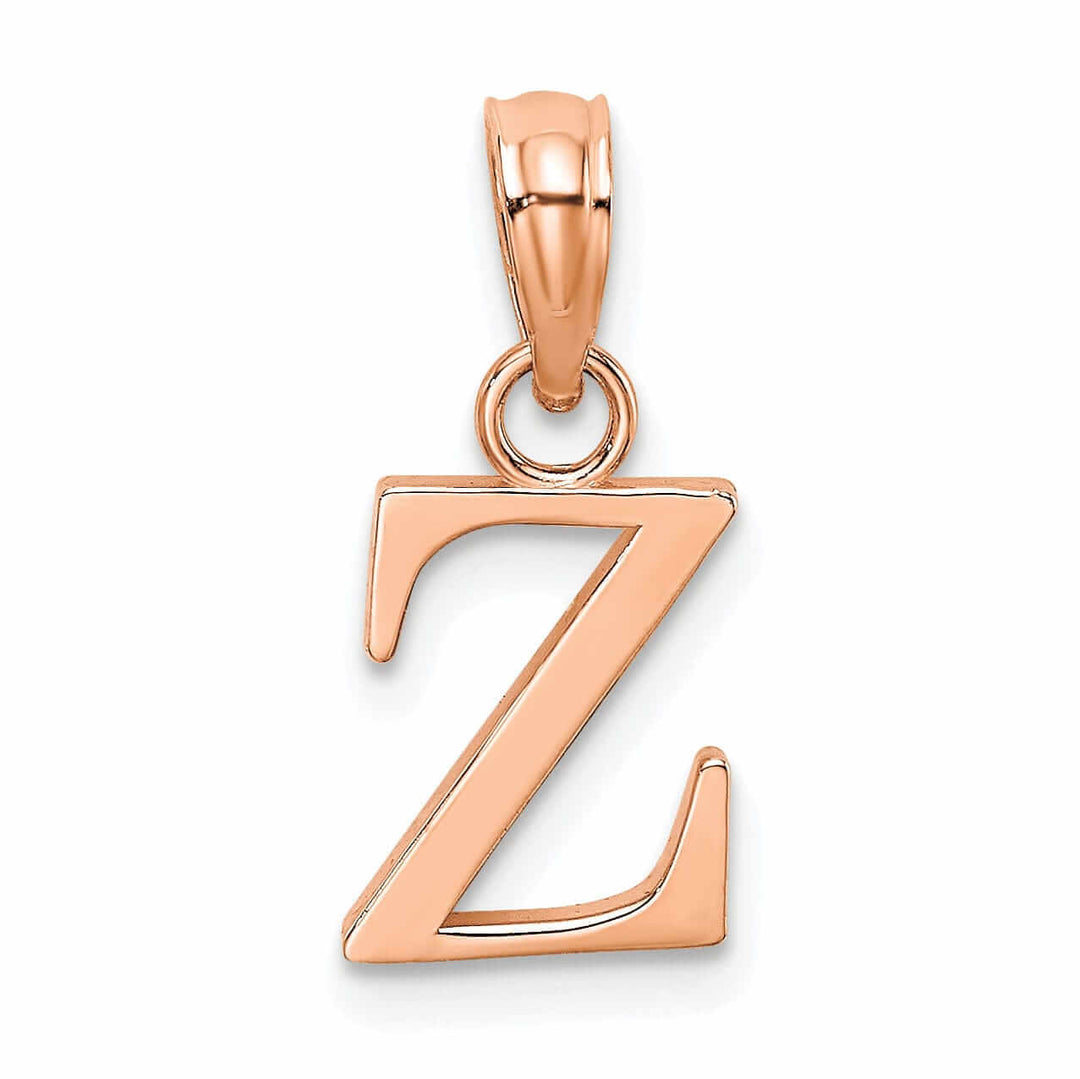 14K Rose Gold Block Design Small Letter Z Initial Charm Pendant