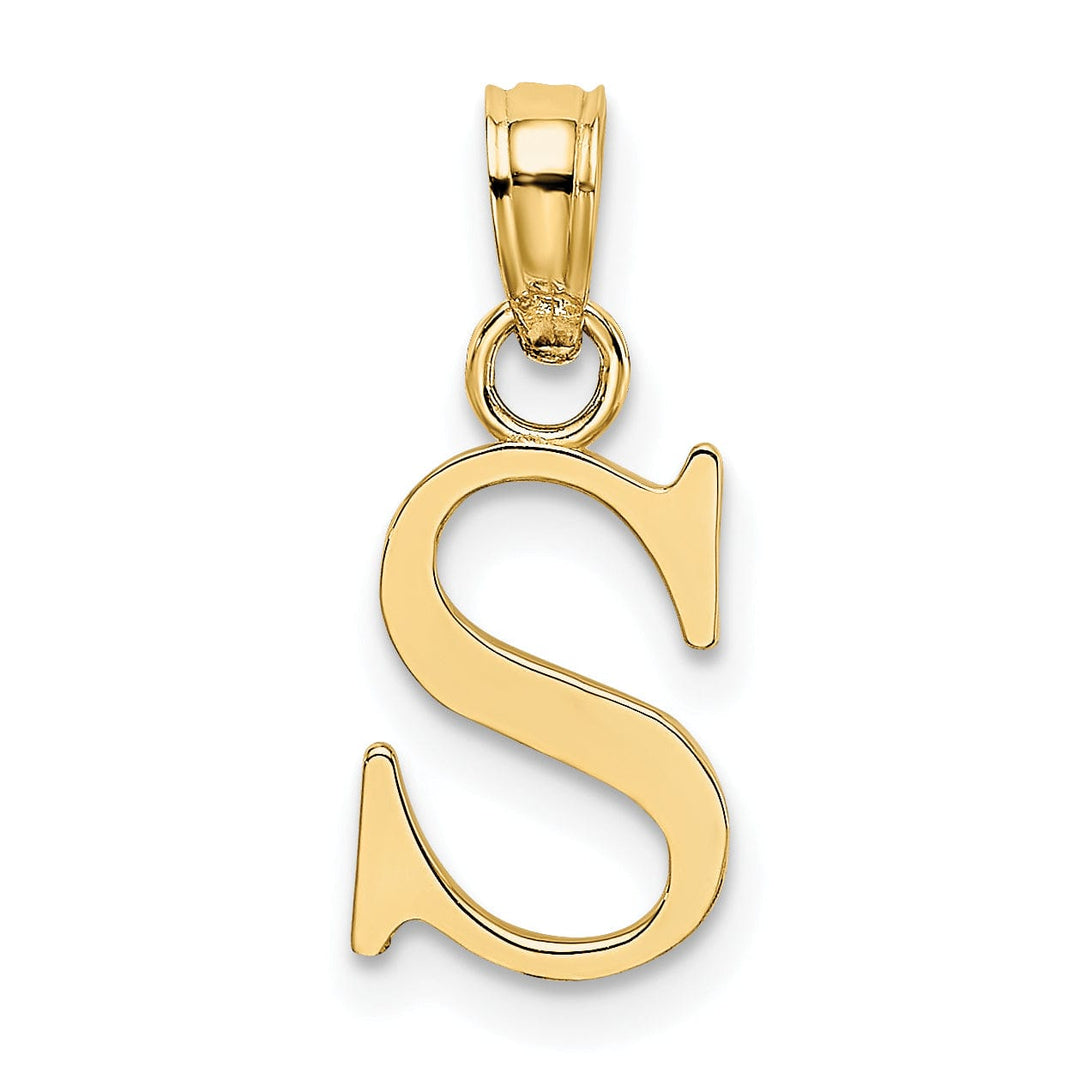 14K Yellow Gold Block Design Small Letter S Initial Charm Pendant
