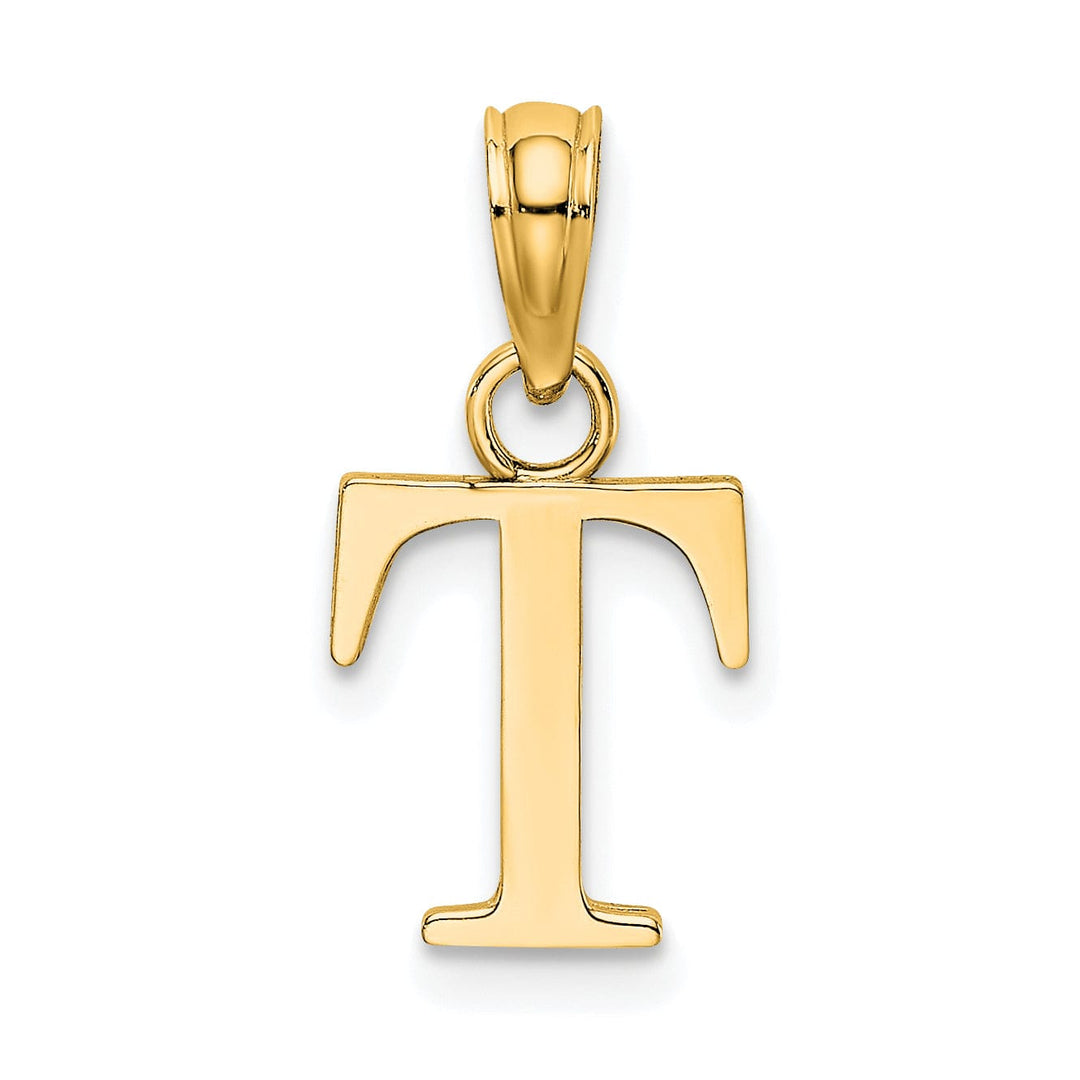 14K Yellow Gold Block Design Small Letter T Initial Charm Pendant