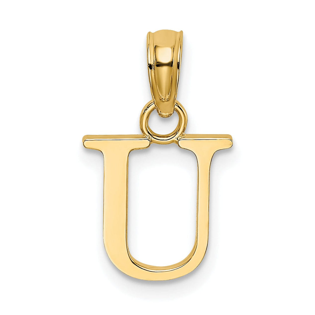 14K Yellow Gold Block Design Small Letter U Initial Charm Pendant