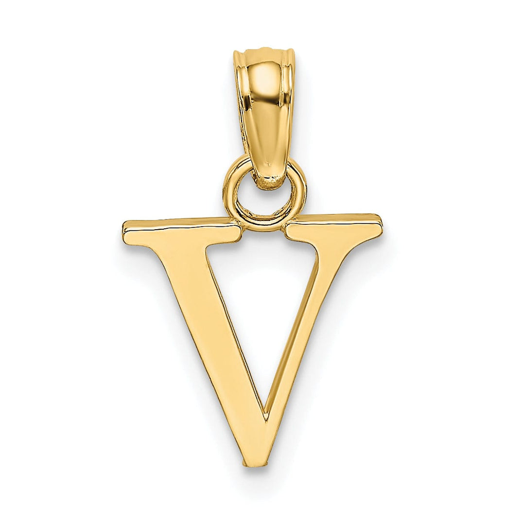 14K Yellow Gold Block Design Small Letter V Initial Charm Pendant