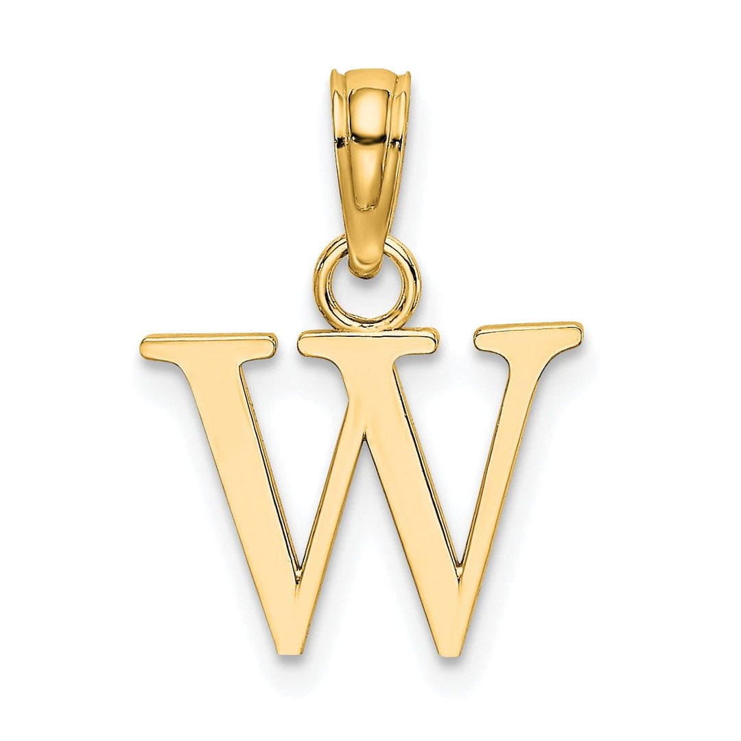 14K Yellow Gold Block Design Small Letter W Initial Charm Pendant