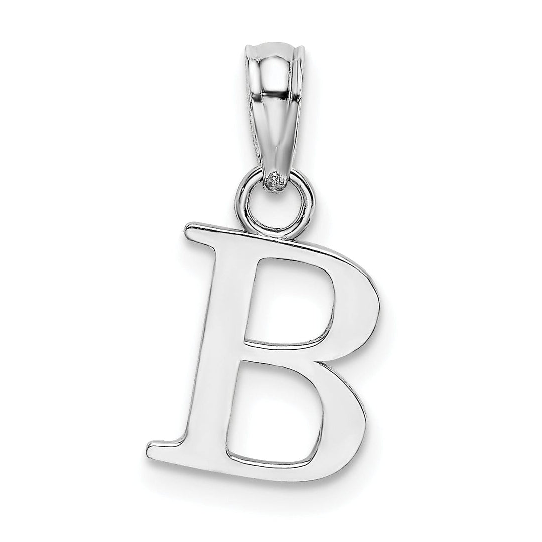 14K White Gold Block Design Small Letter B Initial Charm Pendant
