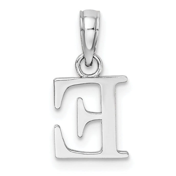 14K White Gold Block Design Small Letter E Initial Charm Pendant