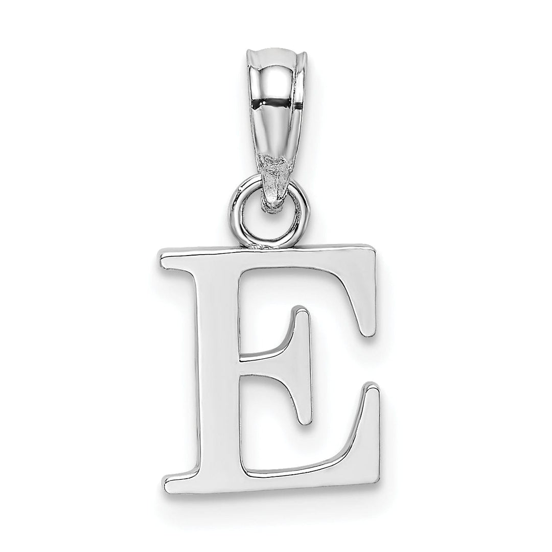 14K White Gold Block Design Small Letter E Initial Charm Pendant