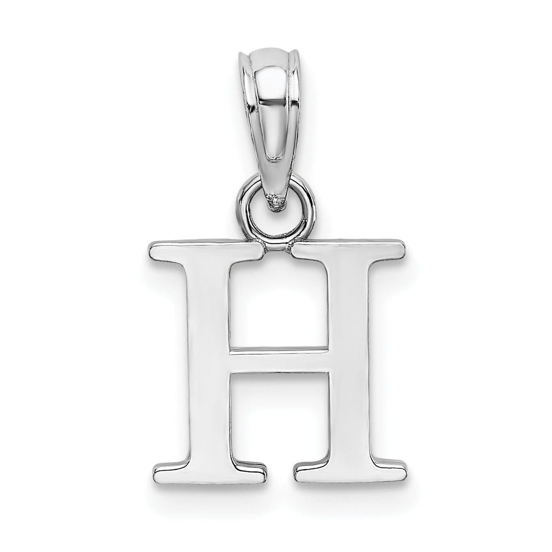 14K White Gold Block Design Small Letter H Initial Charm Pendant