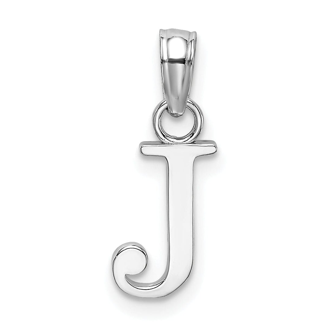 14K White Gold Block Design Small Letter J Initial Charm Pendant