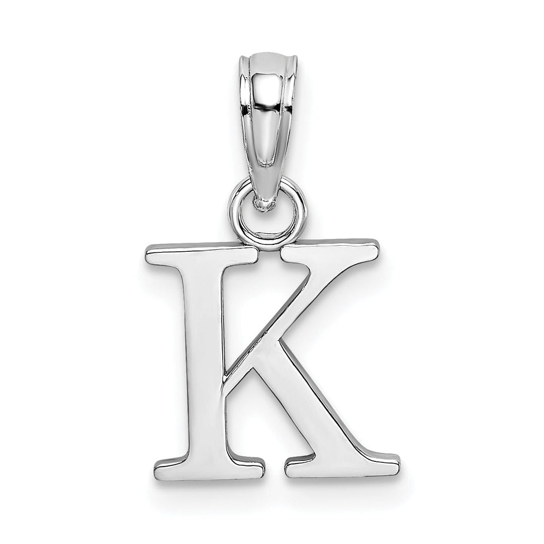 14K White Gold Block Design Small Letter K Initial Charm Pendant