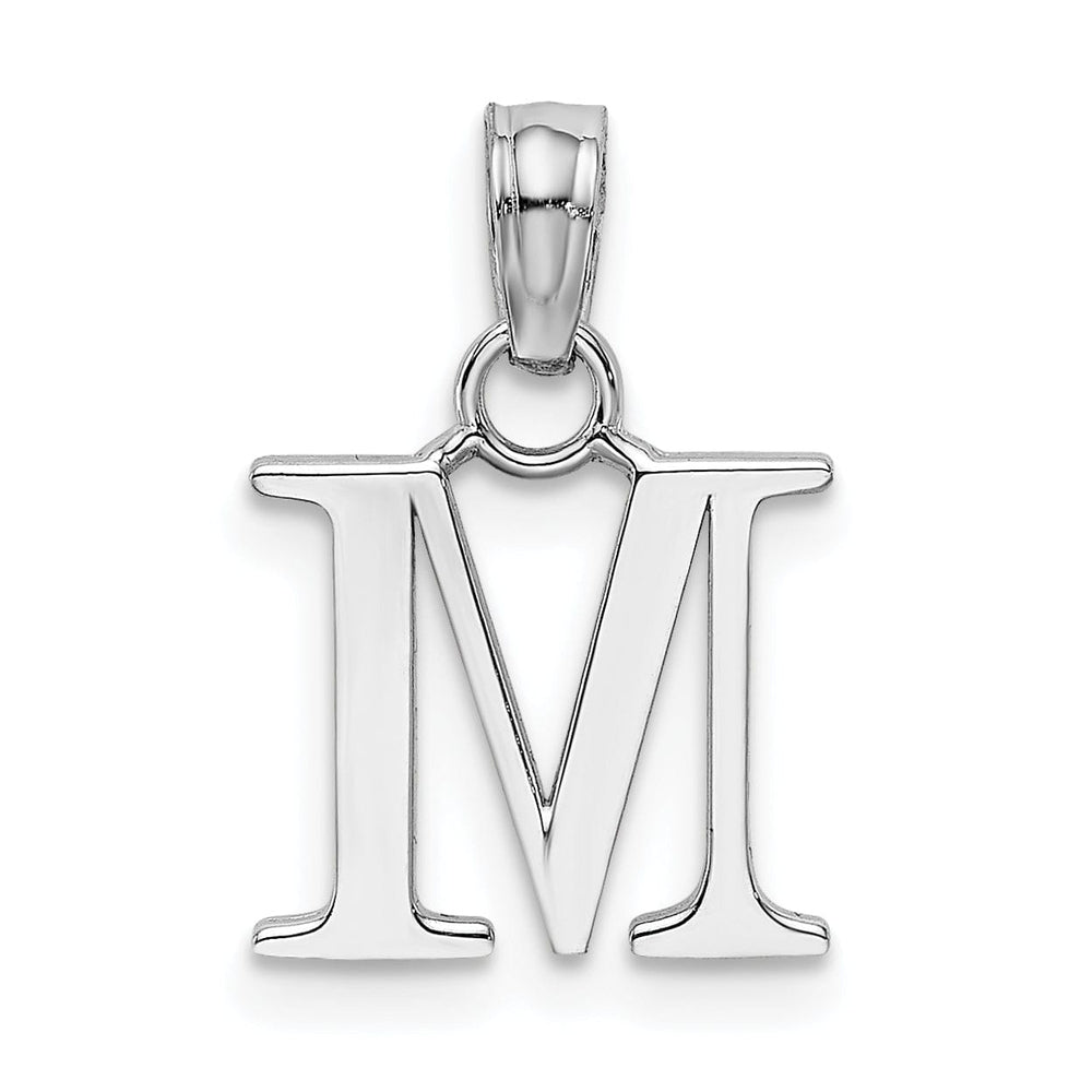 14K White Gold Block Design Small Letter M Initial Charm Pendant