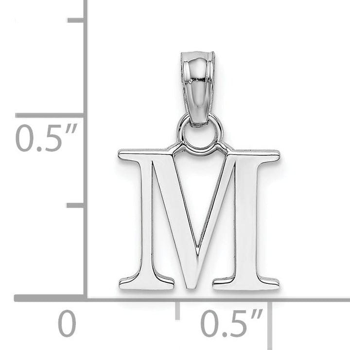 14K White Gold Block Design Small Letter M Initial Charm Pendant