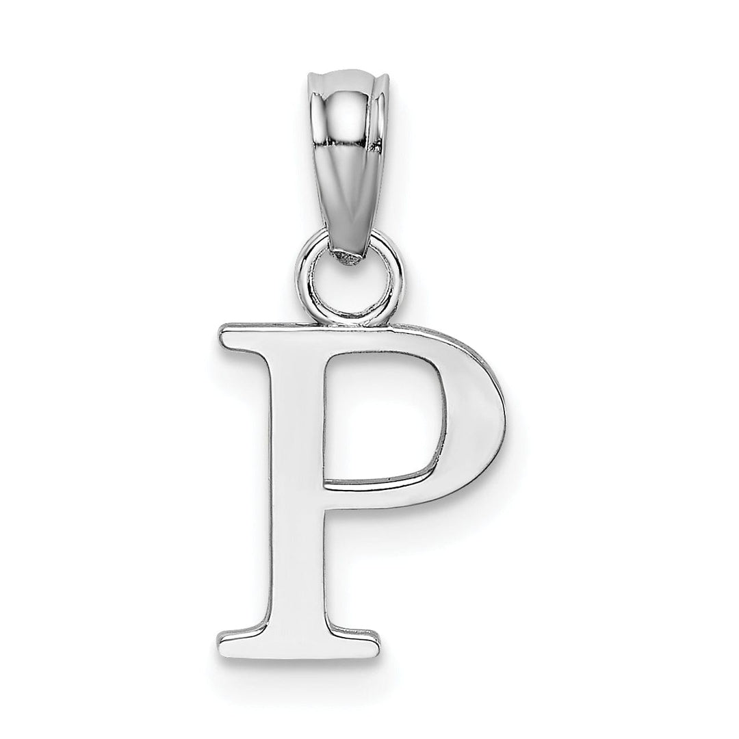 14K White Gold Block Design Small Letter P Initial Charm Pendant