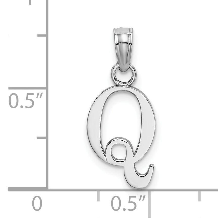 14K White Gold Block Design Small Letter Q Initial Charm Pendant