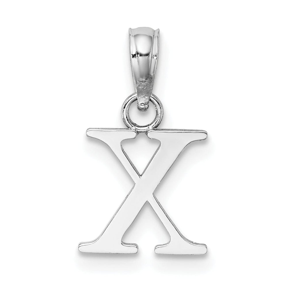 14K White Gold Block Design Small Letter X Initial Charm Pendant