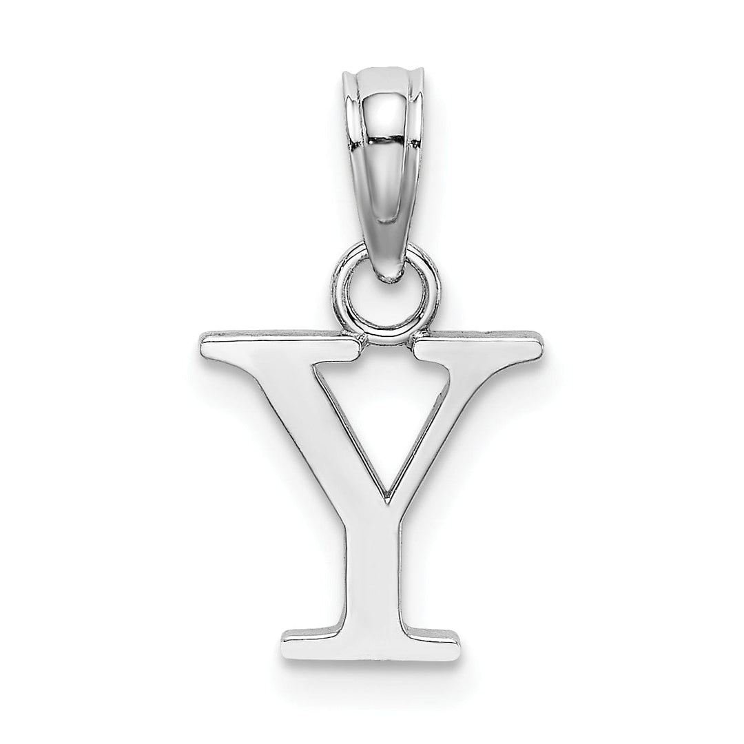 14K White Gold Block Design Small Letter Y Initial Charm Pendant
