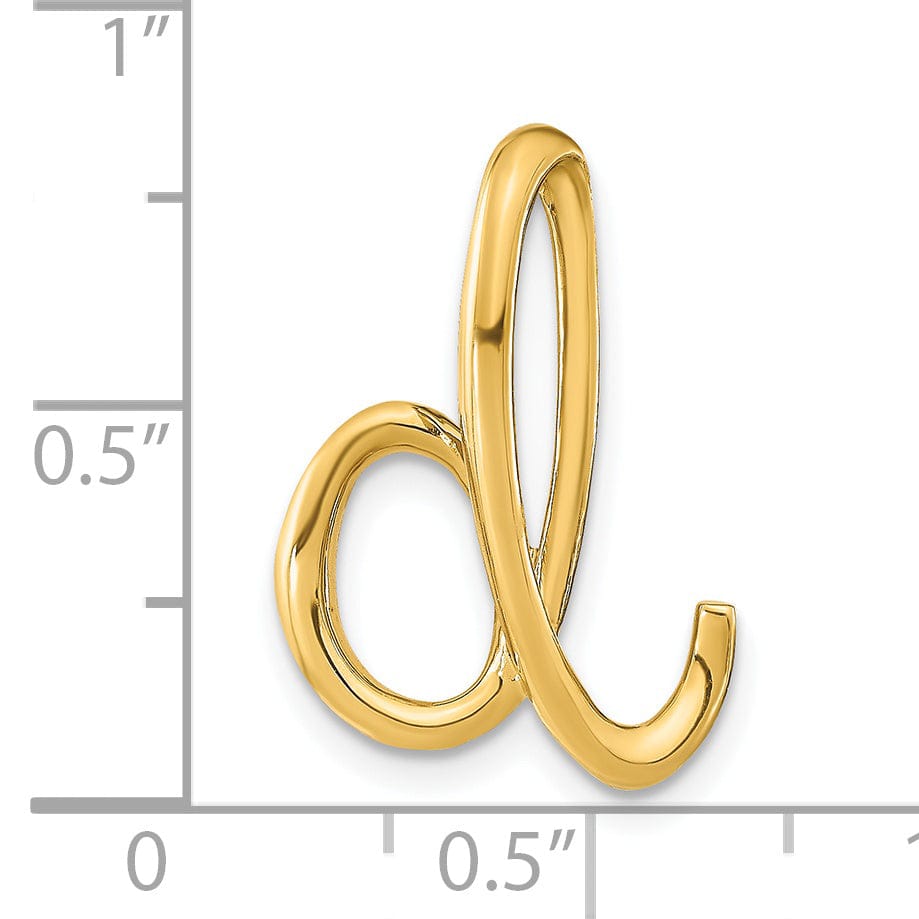 14k Yellow Gold Script Design Large Letter D Initial Slide Pendant