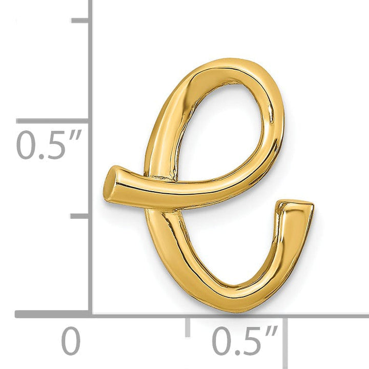 14k Yellow Gold Script Design Large Letter E Initial Slide Pendant