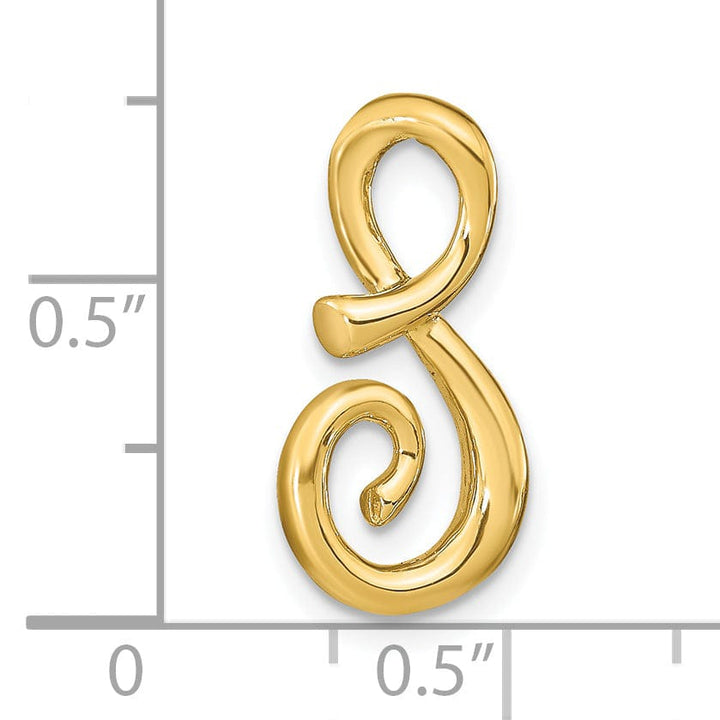 14k Yellow Gold Script Design Large Letter S Initial Slide Pendant