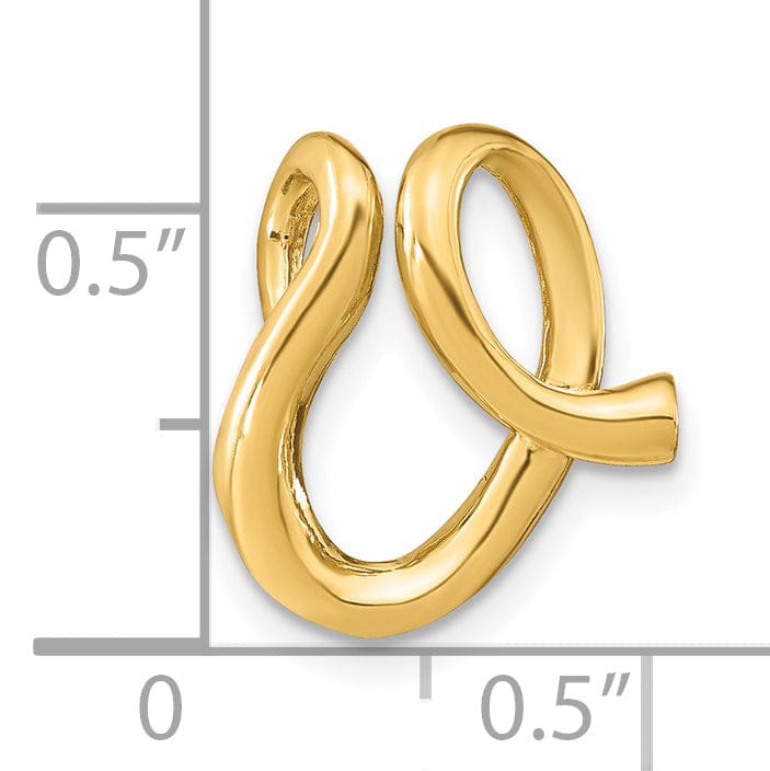 14k Yellow Gold Script Design Large Letter V Initial Slide Pendant
