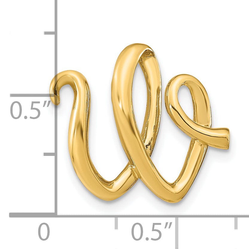 14k Yellow Gold Script Design Large Letter W Initial Slide Pendant