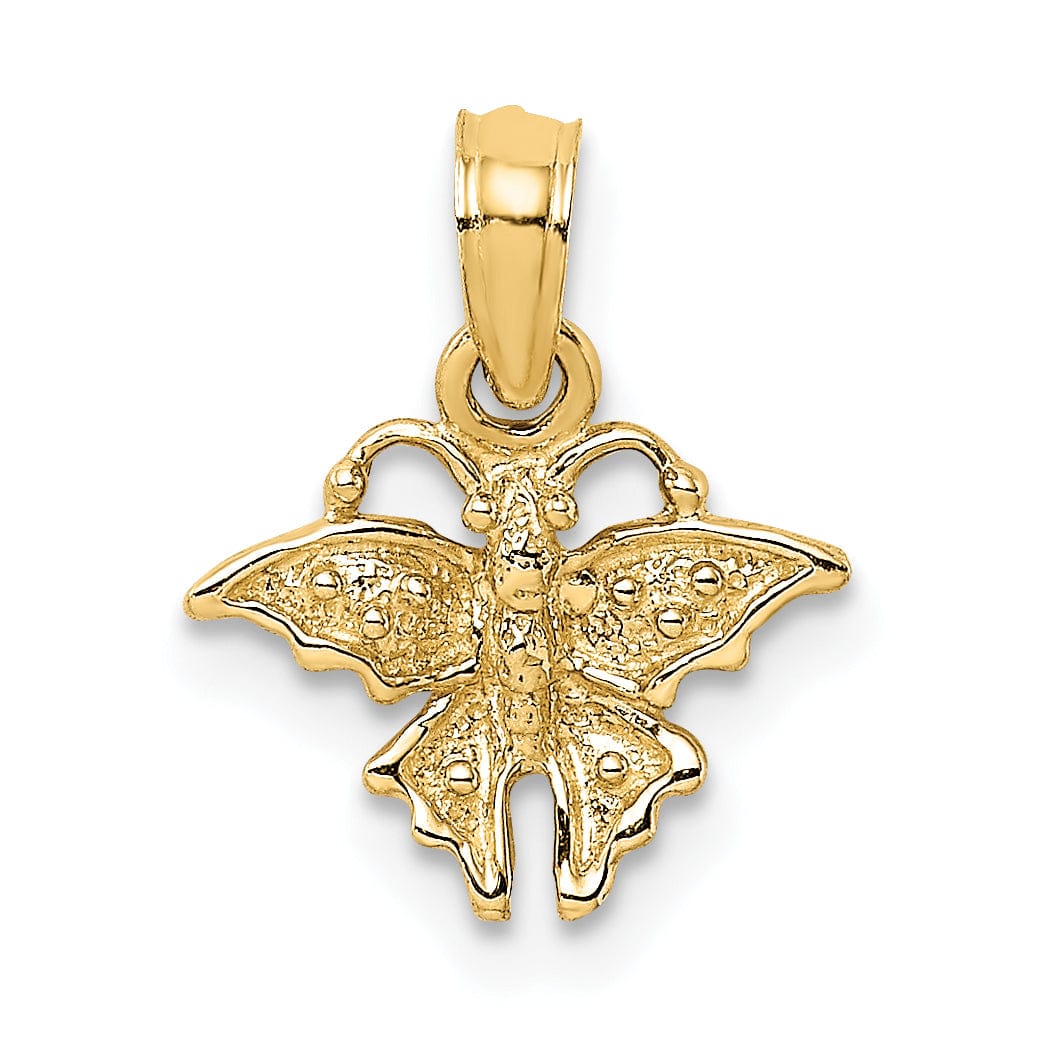 14K Yellow Gold Textured Solid Polished Finish Mini Butterfly Charm Pendant