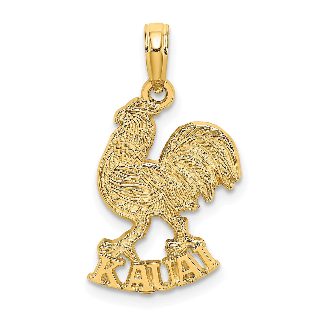 14K Yellow Gold Polished Textured Finish KAUAI Rooster Charm Pendant