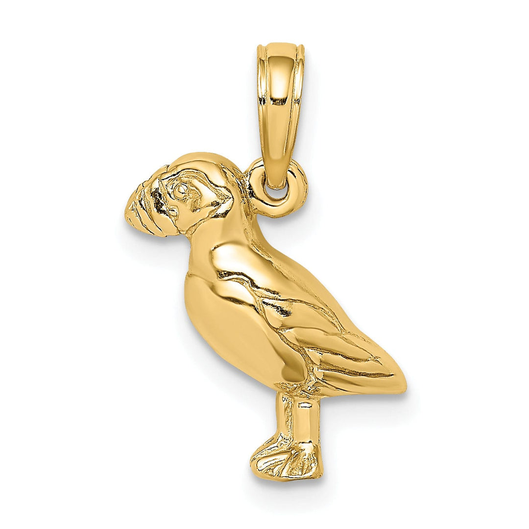 14K Yellow Gold 2-Dimensional Polished Textured Finish Puffin Bird Charm Pendants