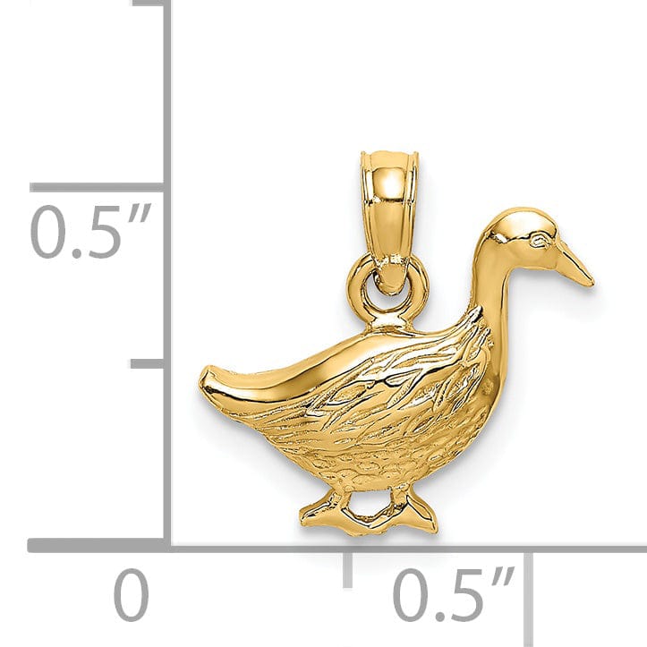 14K Yellow Gold Open Back Polished Textured Finish Goose Bird Charm Pendant