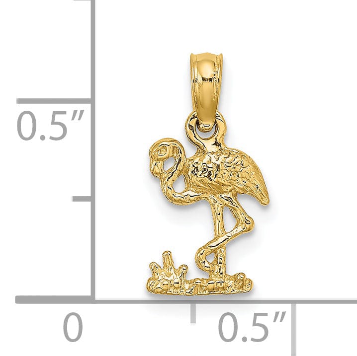 14K Yellow Gold Polished Texture Finish Small Size Flamingo Standing Charm Pendant