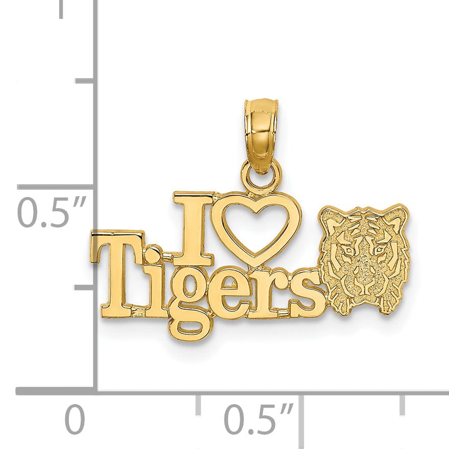 14K Yellow Gold Polished Finish Talking I HEART TIGERS With Tiger Head Design Charm Pendant