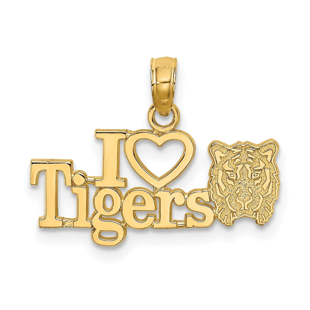 14K Yellow Gold Polished Finish Talking I HEART TIGERS With Tiger Head Design Charm Pendant