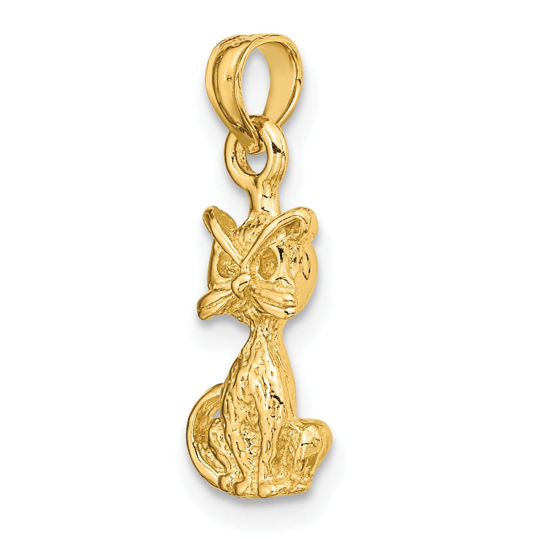 14K Yellow Gold Textured Polished Finish 3-Dimensional Mini Size Sitting Cat Design Charm Pendant