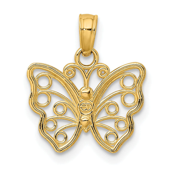 14K Yellow Gold Open Back Textured Solid Polished Finish Cut-Out Small Butterfly Charm Pendant