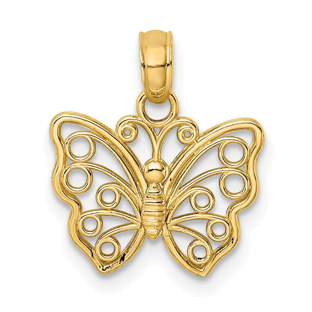 14K Yellow Gold Open Back Textured Solid Polished Finish Cut-Out Small Butterfly Charm Pendant