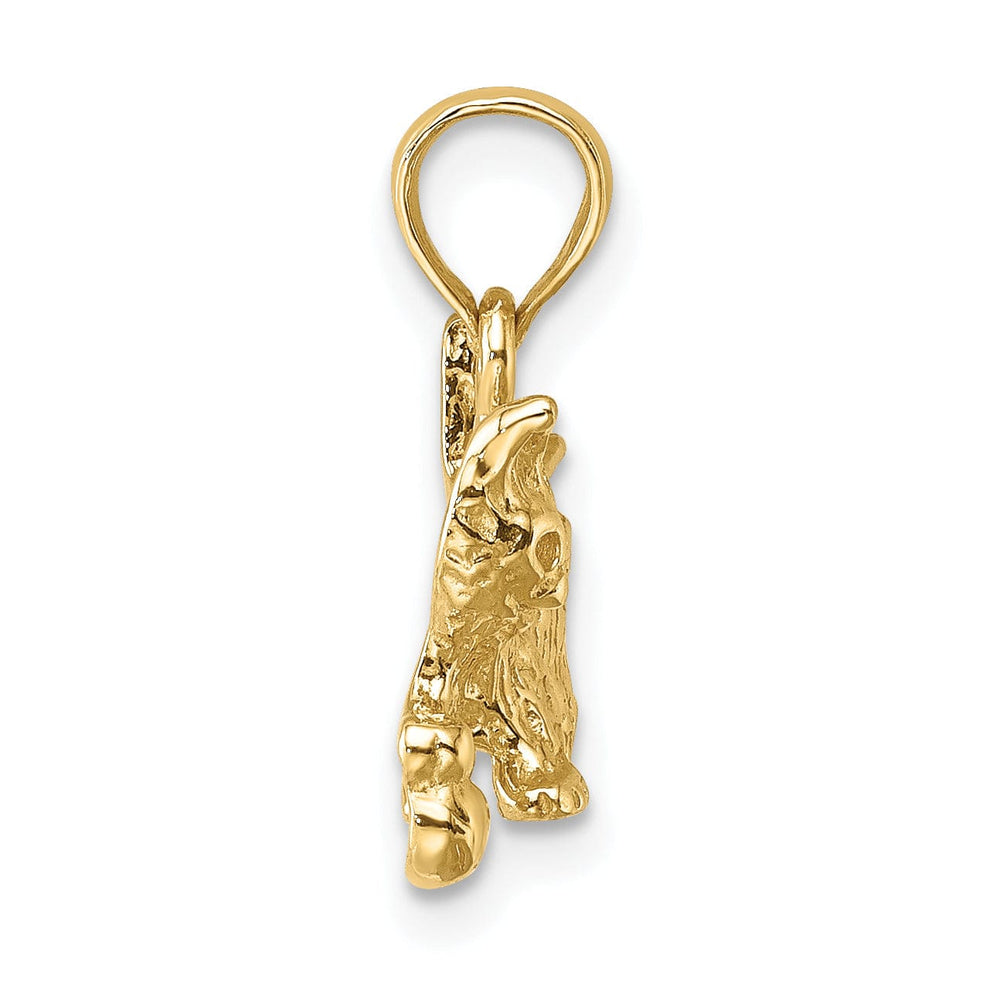 14k Yellow Gold Open Back Textured Polished Finish Cat Playing with Ball Design Charm Pendant