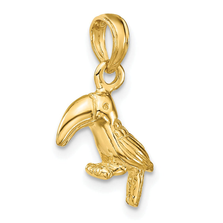 14K Yellow Gold Textured Polished Finish 3-Dimensional Toucan Bird Charm Pendant