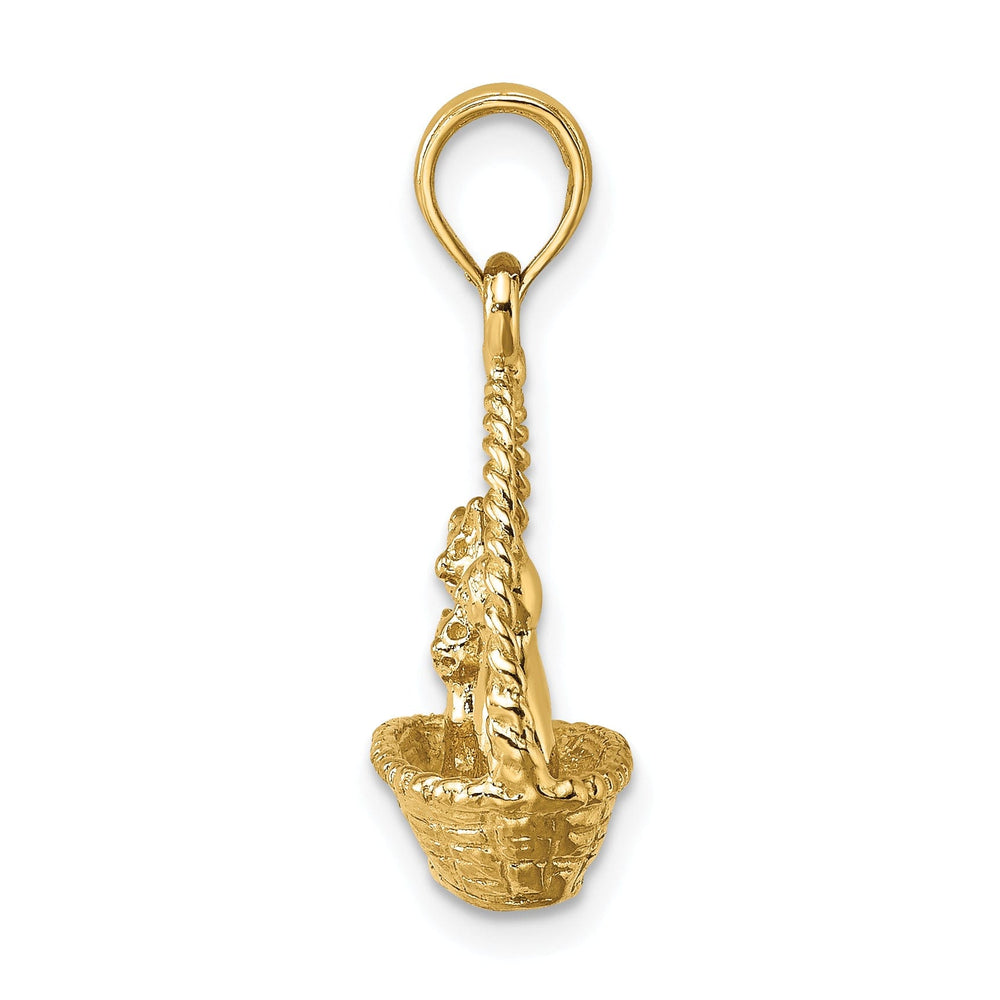 14K Yellow Gold Polished Finish 3-Dimensional Cats Inside Of a Basket Design Charm Pendant