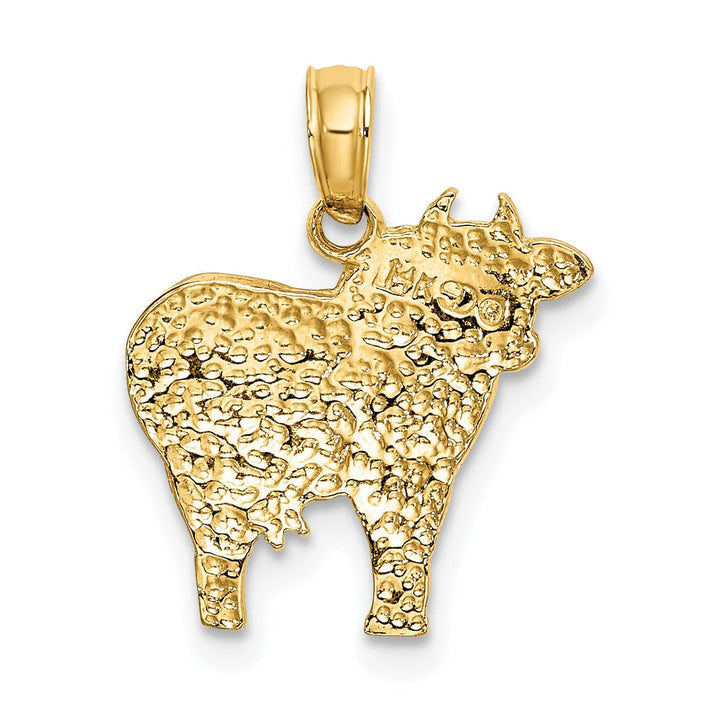14k Yellow Gold Open Back Textured Polished Finish Cow Charm Pendant