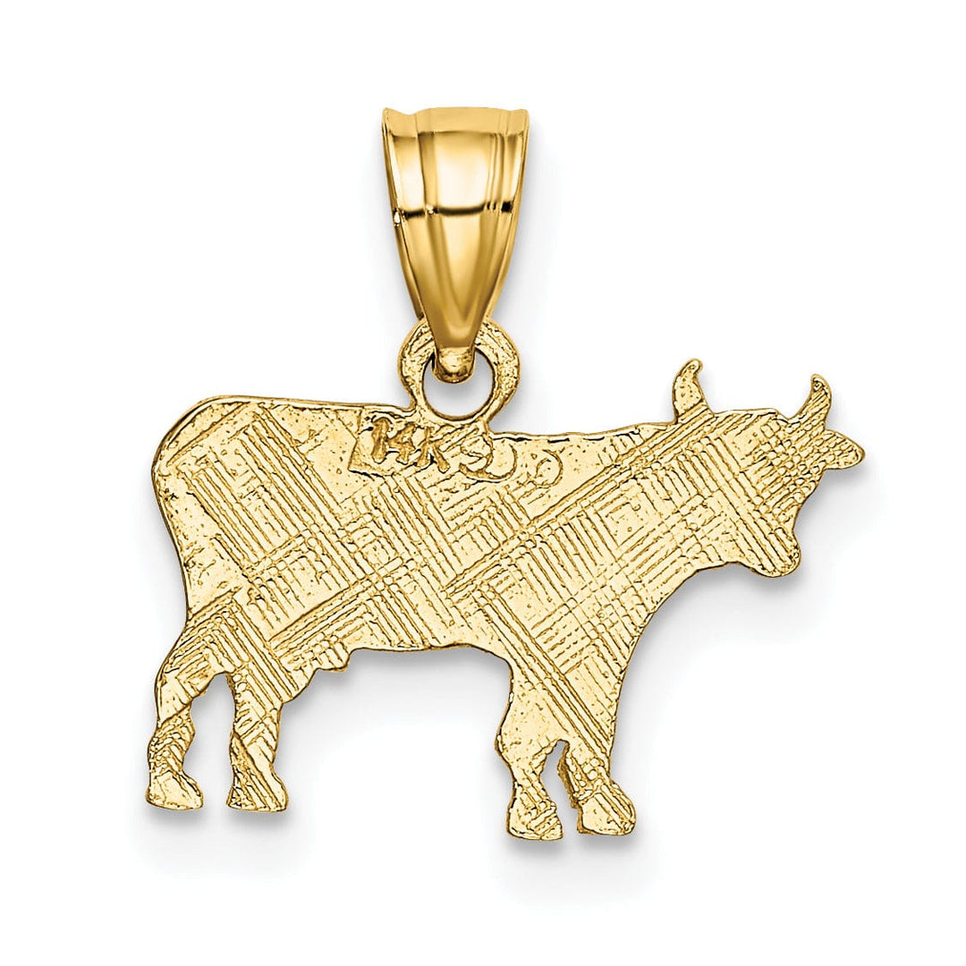 14K Yellow Gold Textured Polished Finish Flat Cow Design Charm Pendant