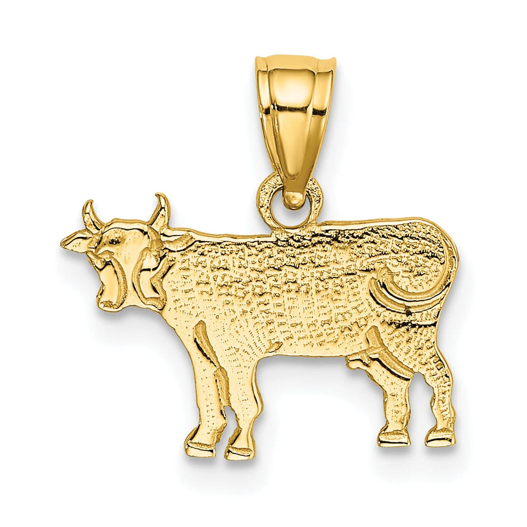 14K Yellow Gold Textured Polished Finish Flat Cow Design Charm Pendant