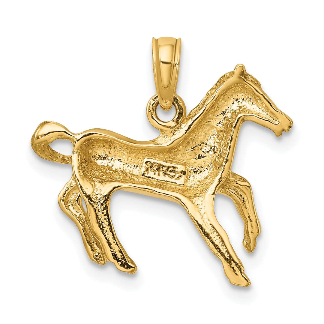 14K Yellow Gold Polished Finish Open Back Galloping Horse Charm Pendant