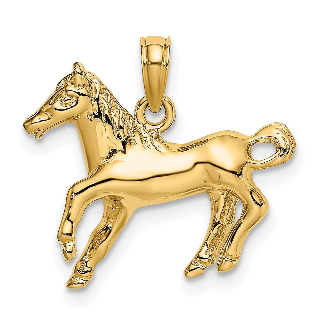 14K Yellow Gold Polished Finish Open Back Galloping Horse Charm Pendant