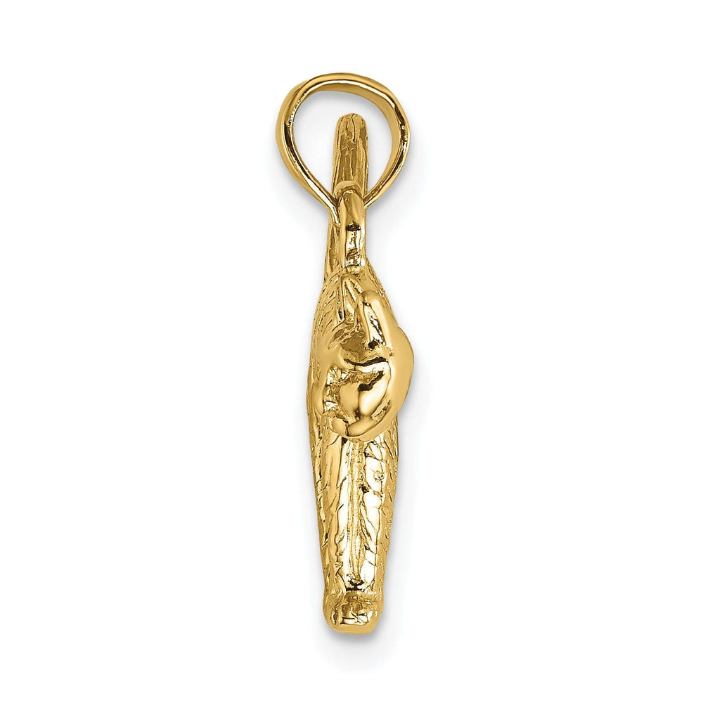 14K Yellow Gold Textured Polished Finish 3-Dimensional Arch Back and Raised Tail Cat Charm Pendant