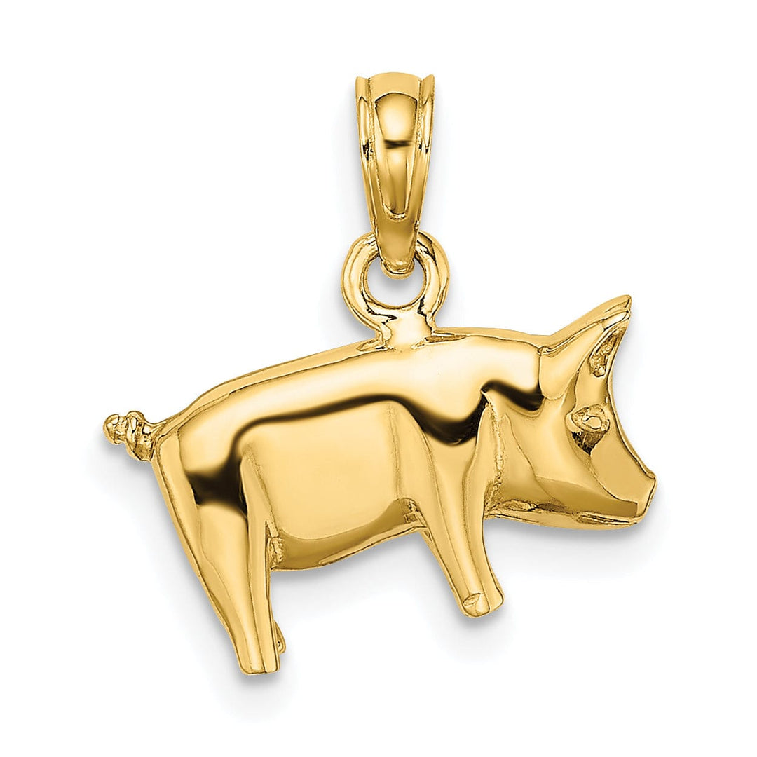 14K Yellow Gold 3-Dimentional Polished Finish Pig with Curly Tail Charm Pendant