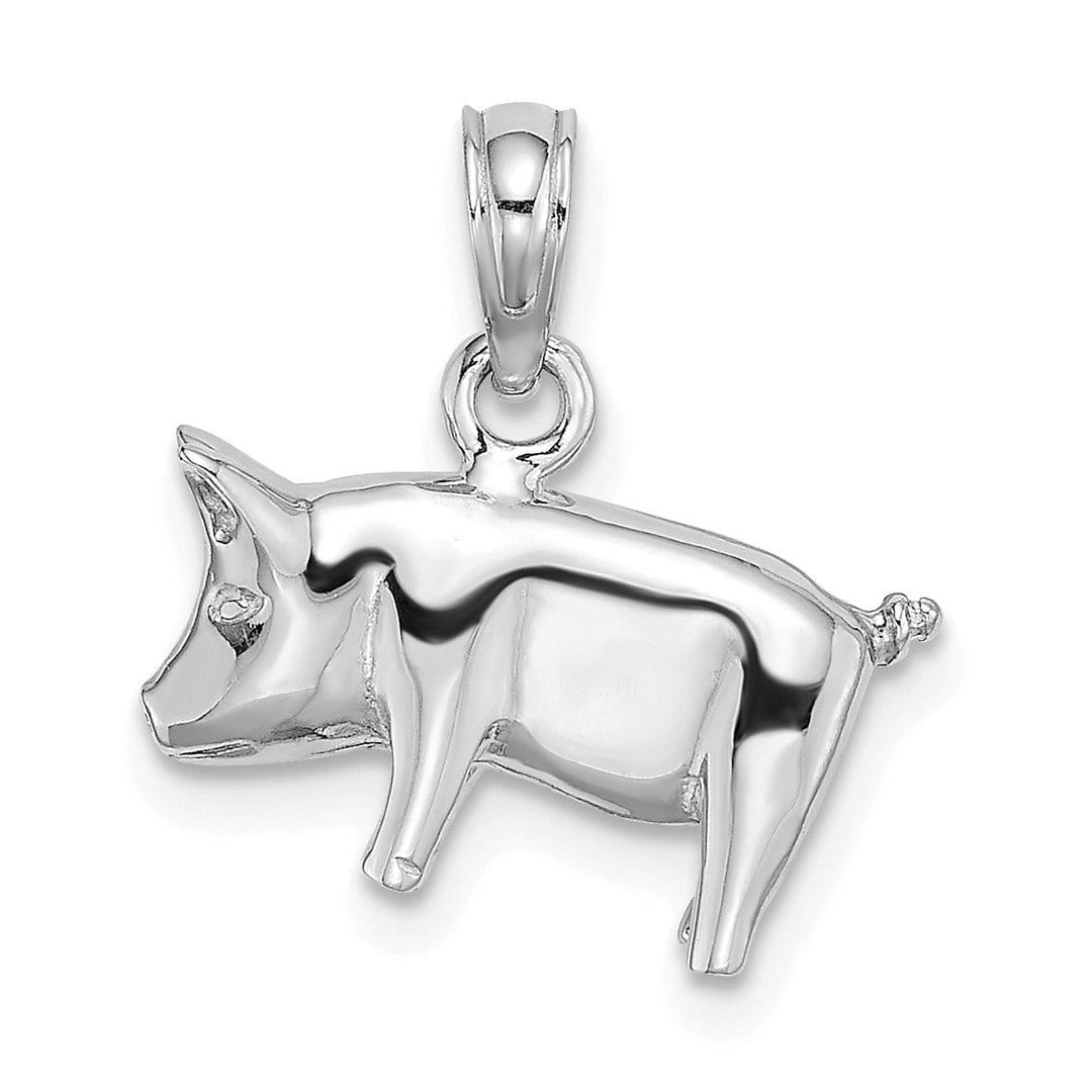 14K White Gold 3-Dimentional Polished Finish Pig with Curly Tail Charm Pendant