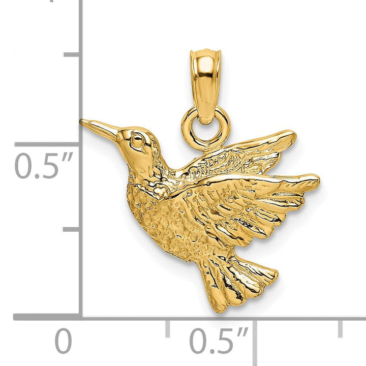 14K Yellow Gold Open Back Textured Polished Finish Hummingbird Charm Pendant