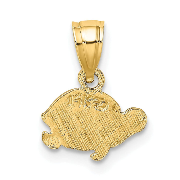 14k Yellow Gold Flat Back Textuted and Polished Finish Solid Casted Engraved Mini Turtle Charm Pendant