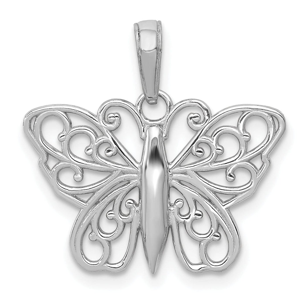 14K White Gold Open Back Filigree Solid Polished Finish Filigree Butterfly Charm Pendant